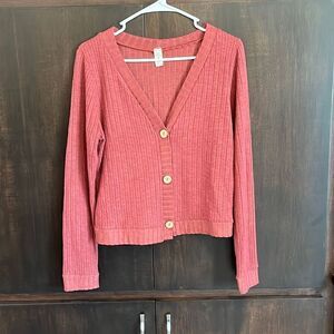 Lazy Sunday Rust Ribbed Cropped Button Top Size Medium
